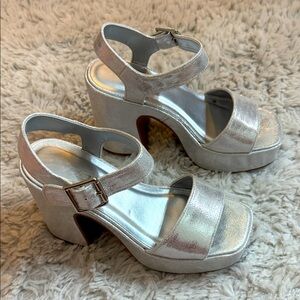 Soda Shimmering Silver Platform Heels